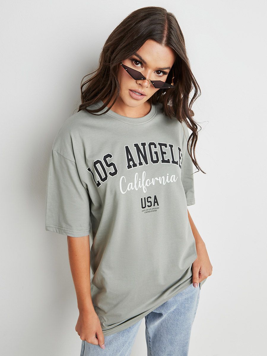vinter Løfte formel Los Angeles Slogan Print Oversized T-shirt