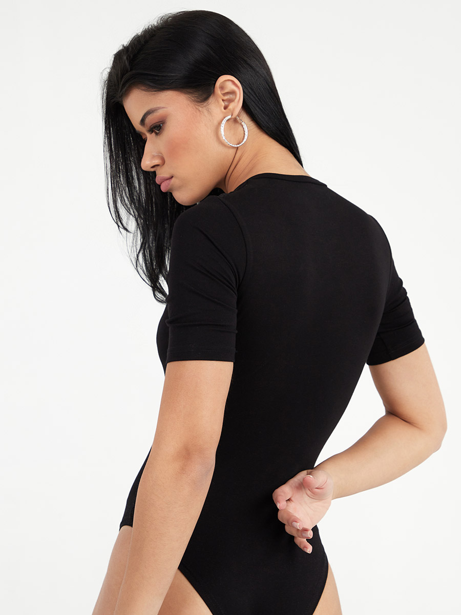 Fitted Short-Sleeve V-Neck Bodysuit for Women