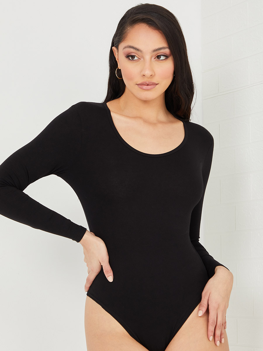 Long Sleeves Scoop Neck Fitted Bodysuit