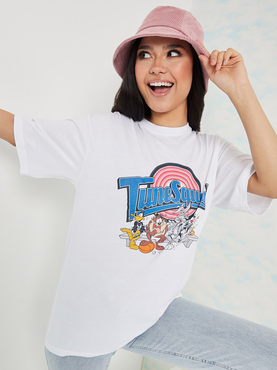 WB Looney Tunes Squad Print Oversized Longline T-shirt For Women