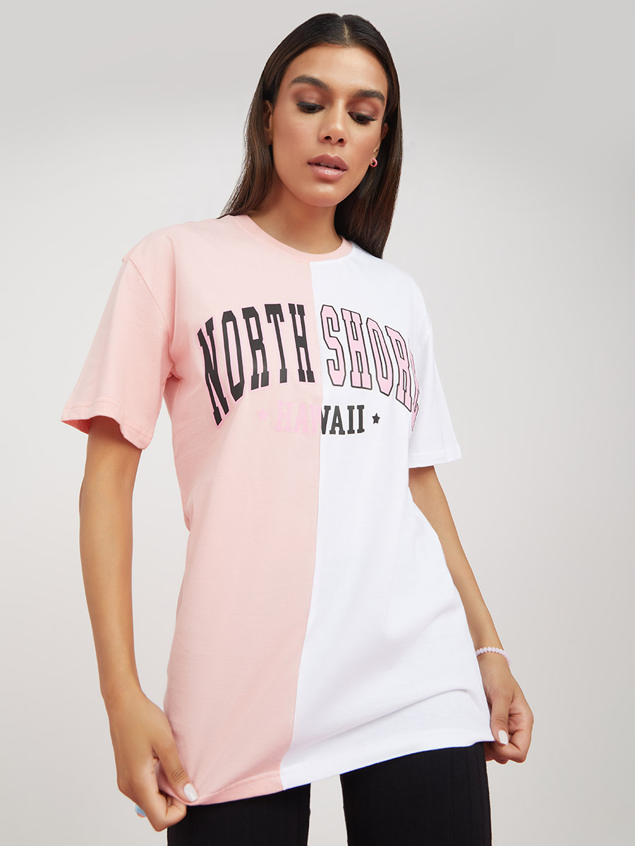 LONGLINE VARSITY T-SHIRT - Pink