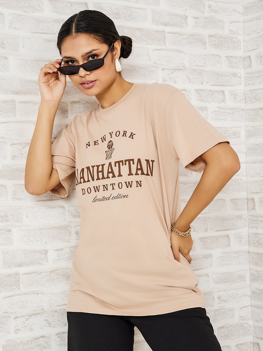 ★WAIKEI★ MY HAPPY IS Stamp Short Sleeve T-shirt Beige YKBE MY HAPPY IS Stamp Half Sleeve - WaiKei | 60% - Asian Fashion