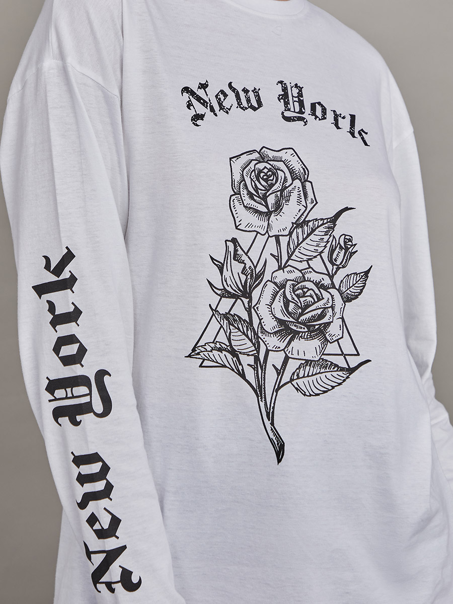 関税込★STIGMA★20 SMILE OVERSIZED LONG SLEEVES T-SHIRT.S★ Buy Long Sleeves New York Flower Graphic Oversized Longline