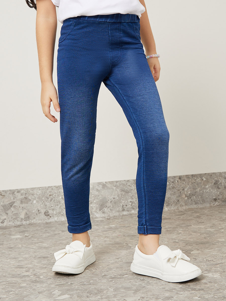 Zeta Ville -Women's Maternity Elastic Pants Denim Look Leggings Waistband -  948c 4-6 Navy Jeans
