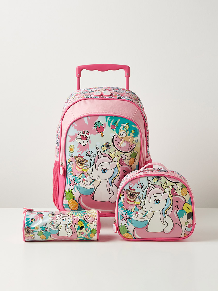 Buy Set of Unicorn Print Trolley Bag- Pencil Case and Lunch