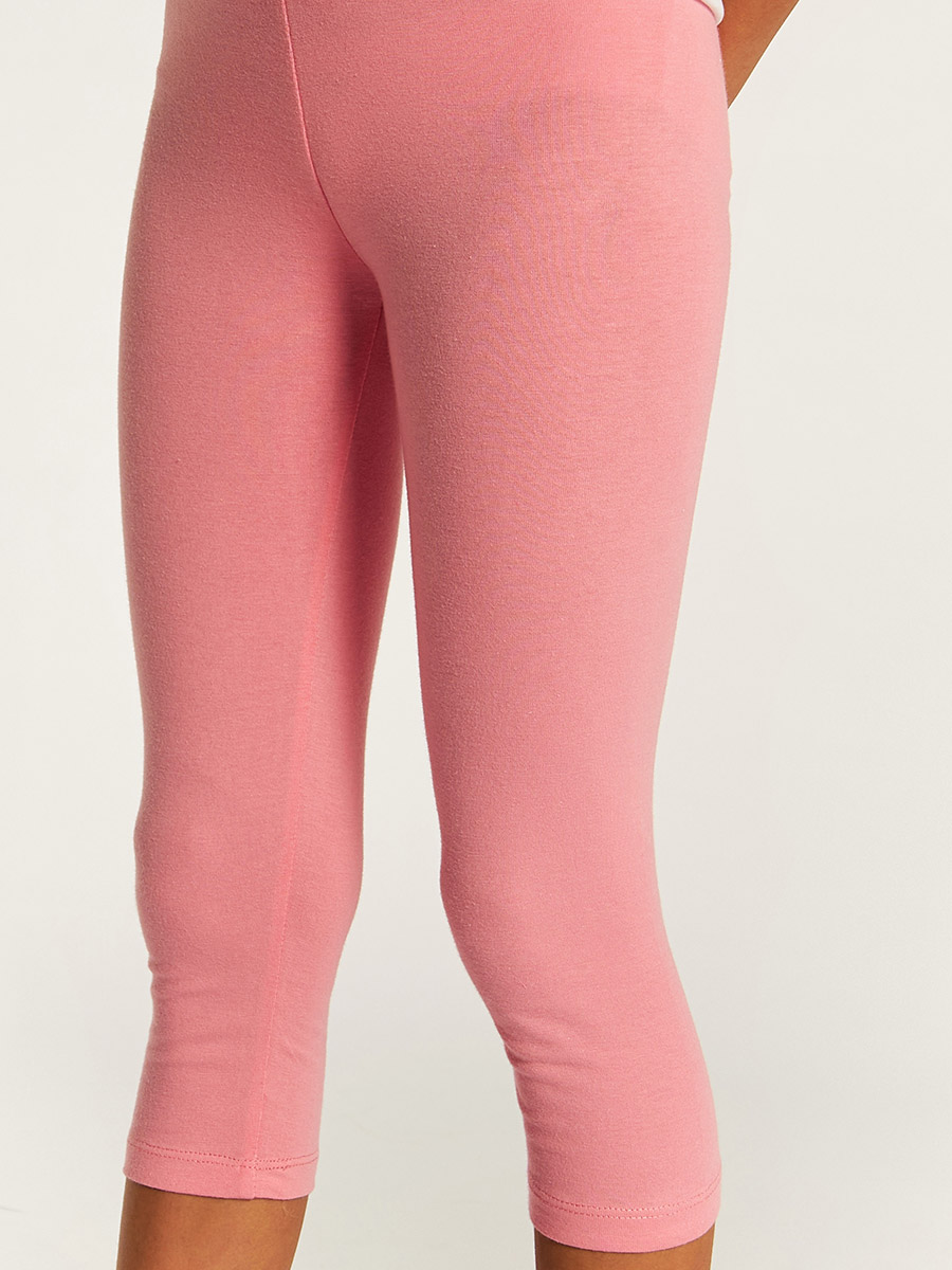 Buy Basic 3/4 Length Leggings Pink For Kids