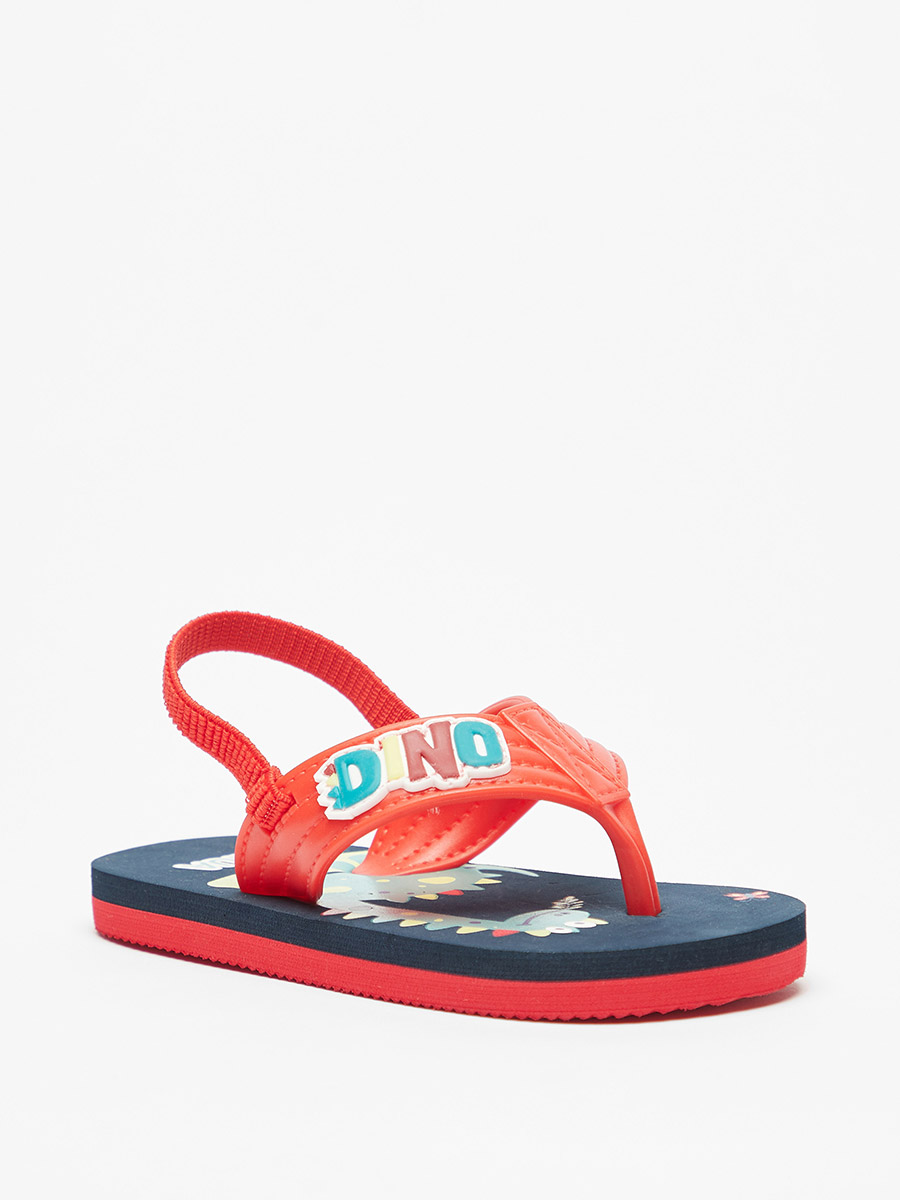 Dinosaur Print Slip-On Flip Flops with Elastic Strap For Kids at