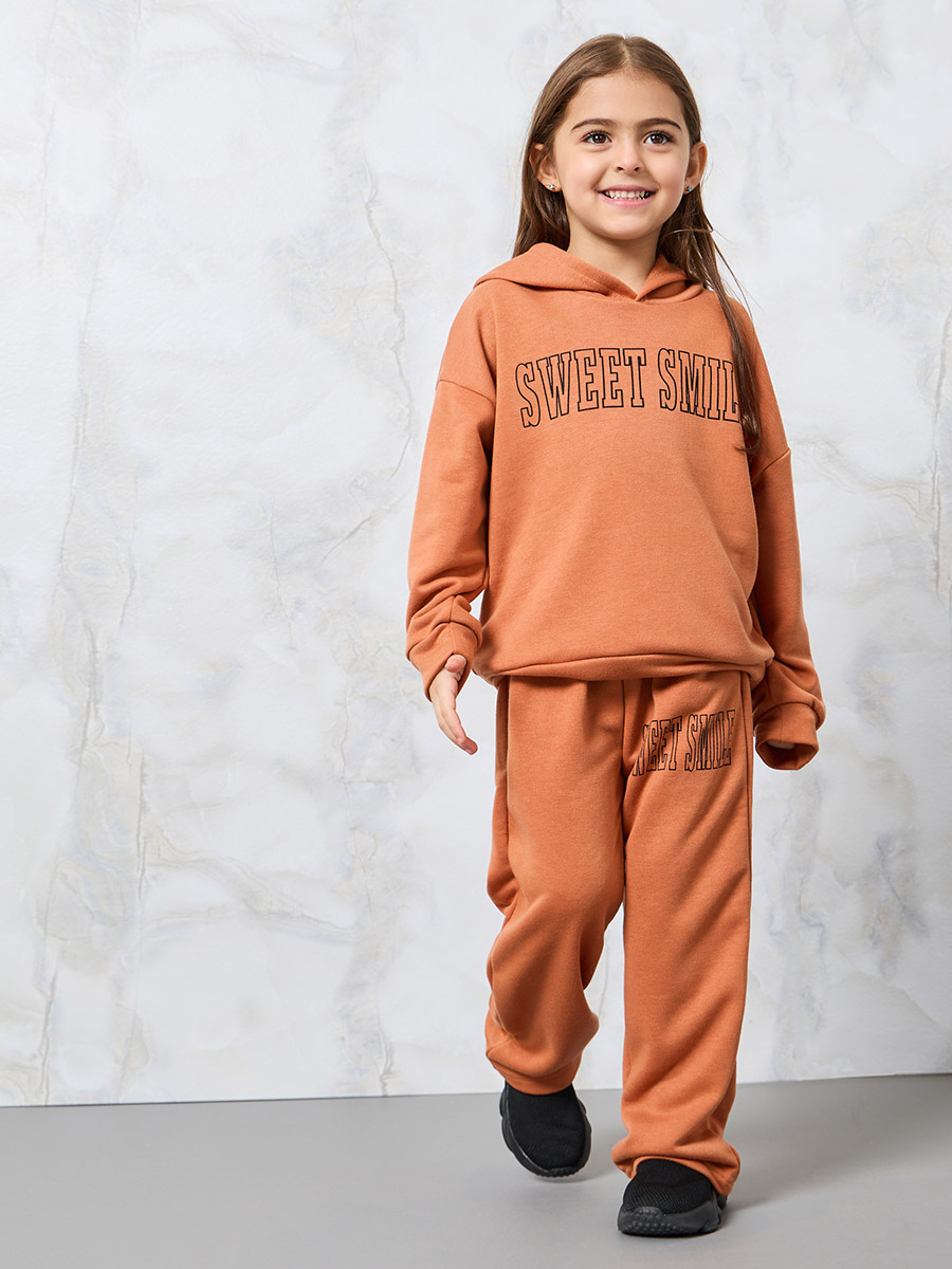 Slogan Print Drop Shoulder Hoodie and Jogger Set For Kids at