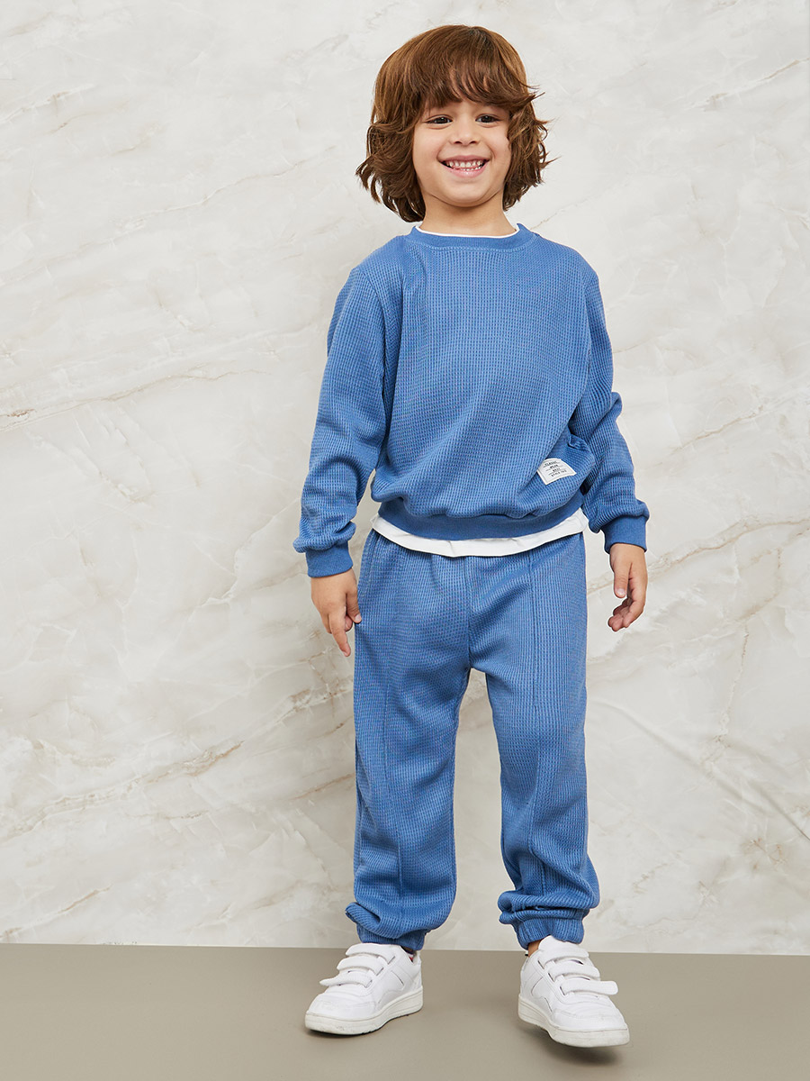 Waffle Knit Lightweight Sweatshirt and Sweatpants Set For Kids at