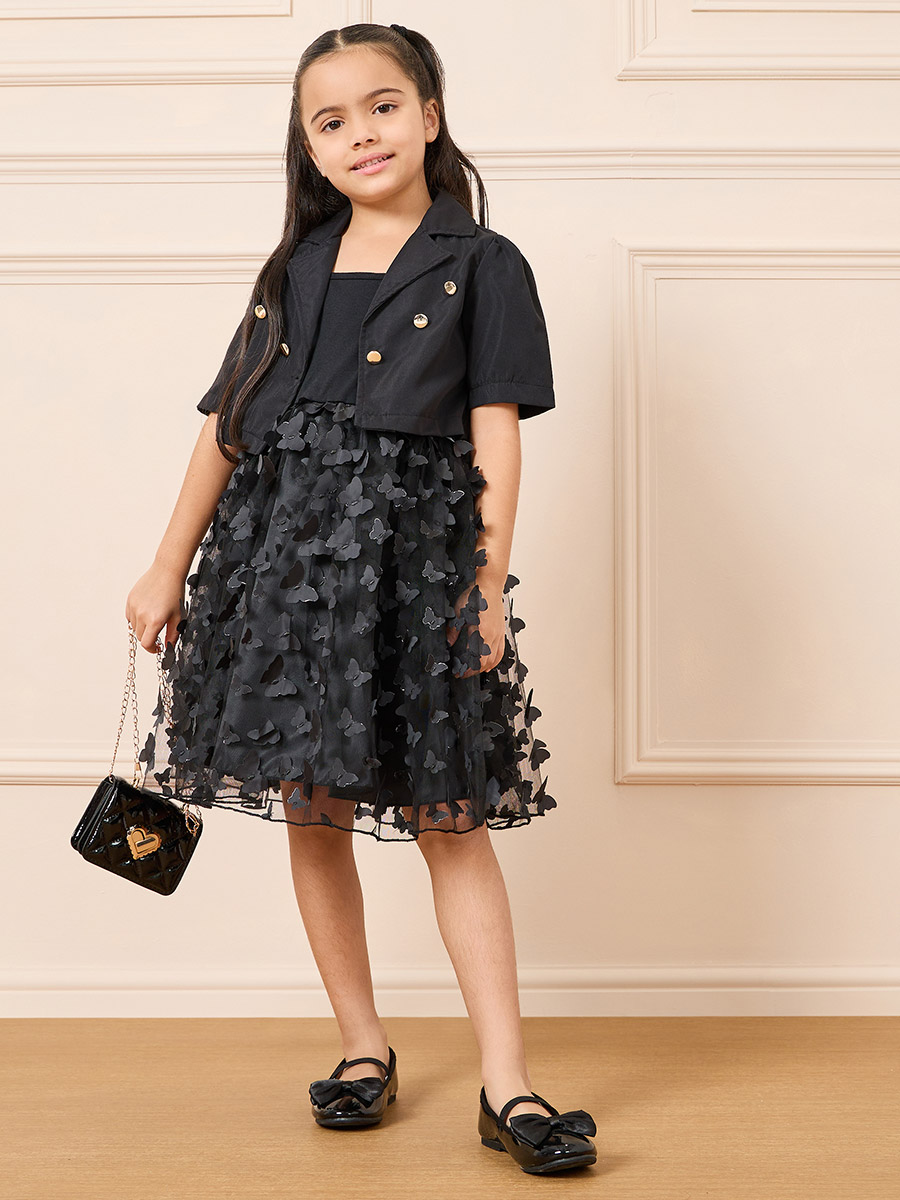 Jupon Organza Enfant BlackButterfly - Longueur Entière - Satint Intérieur - Taille Élastique - 3 Couches - Pour Robe Cérémonie, Danse