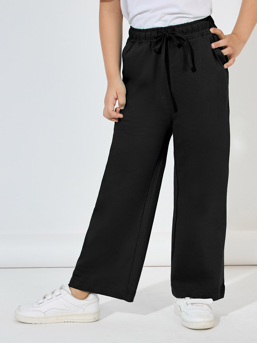 Wide Leg Joggers with Drawstring Waistband For Kids at Bahrain Styli