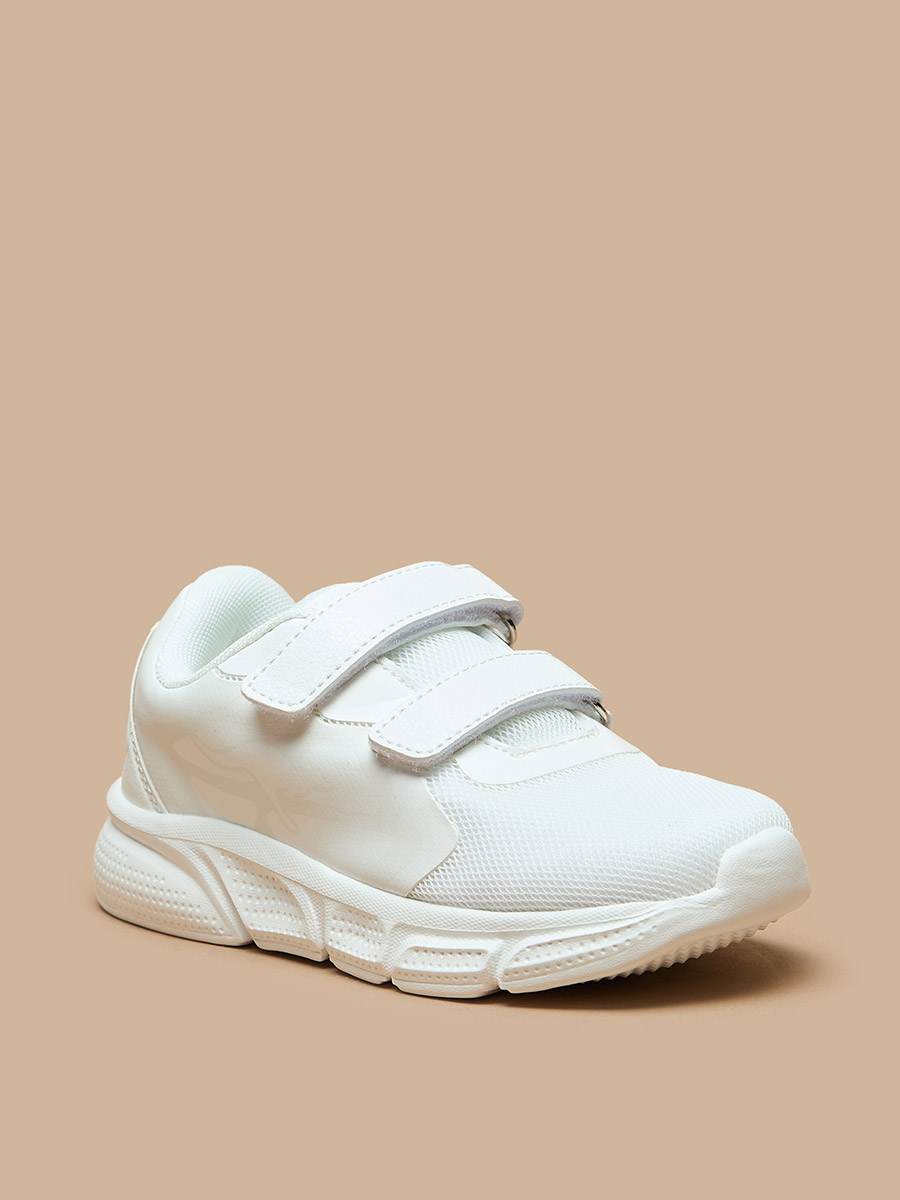 Buy Textured Sports Shoes with Hook and Loop Closure White For