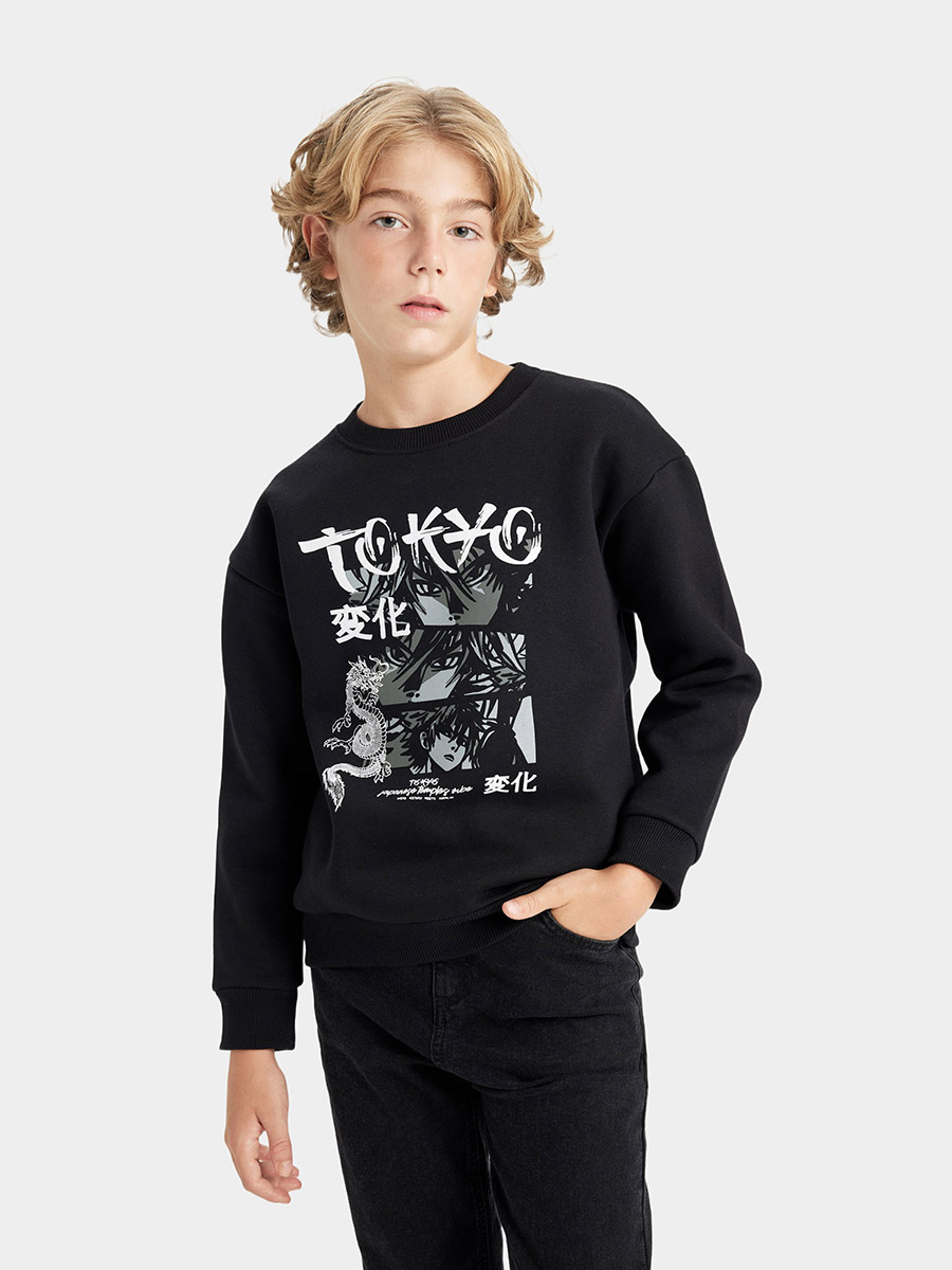 Oversized Graphic Print Crew Neck Sweatshirt For Kids at Bahrain