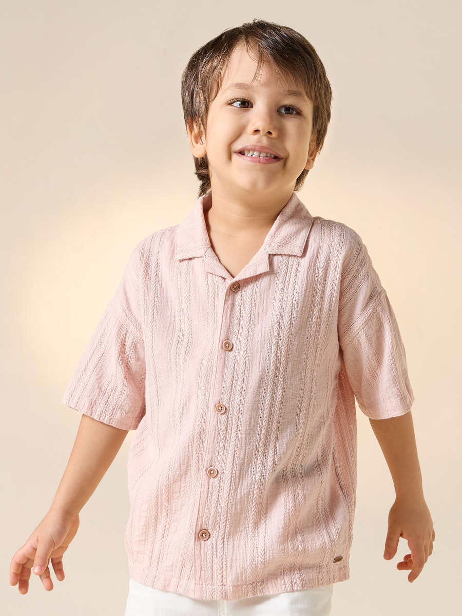 Textured Camp Collar Shirt with Short Sleeves For Default Category