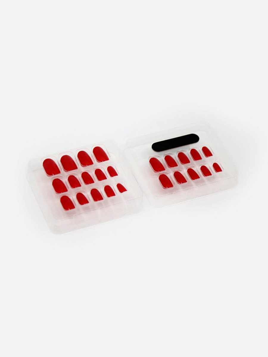 Bright Red Oval Shape Artificial Press On Nails