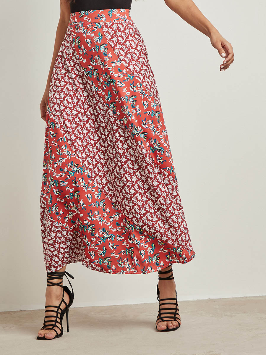 Floral Print Flared Skirt with Side Zip Closure For Women at