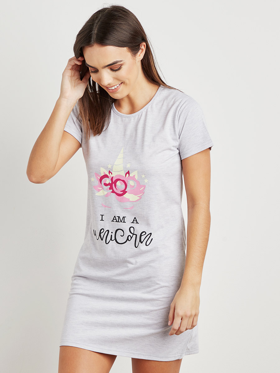 I Am A Unicorn Print Sleep T-shirt Dress For Women at Saudi Styli