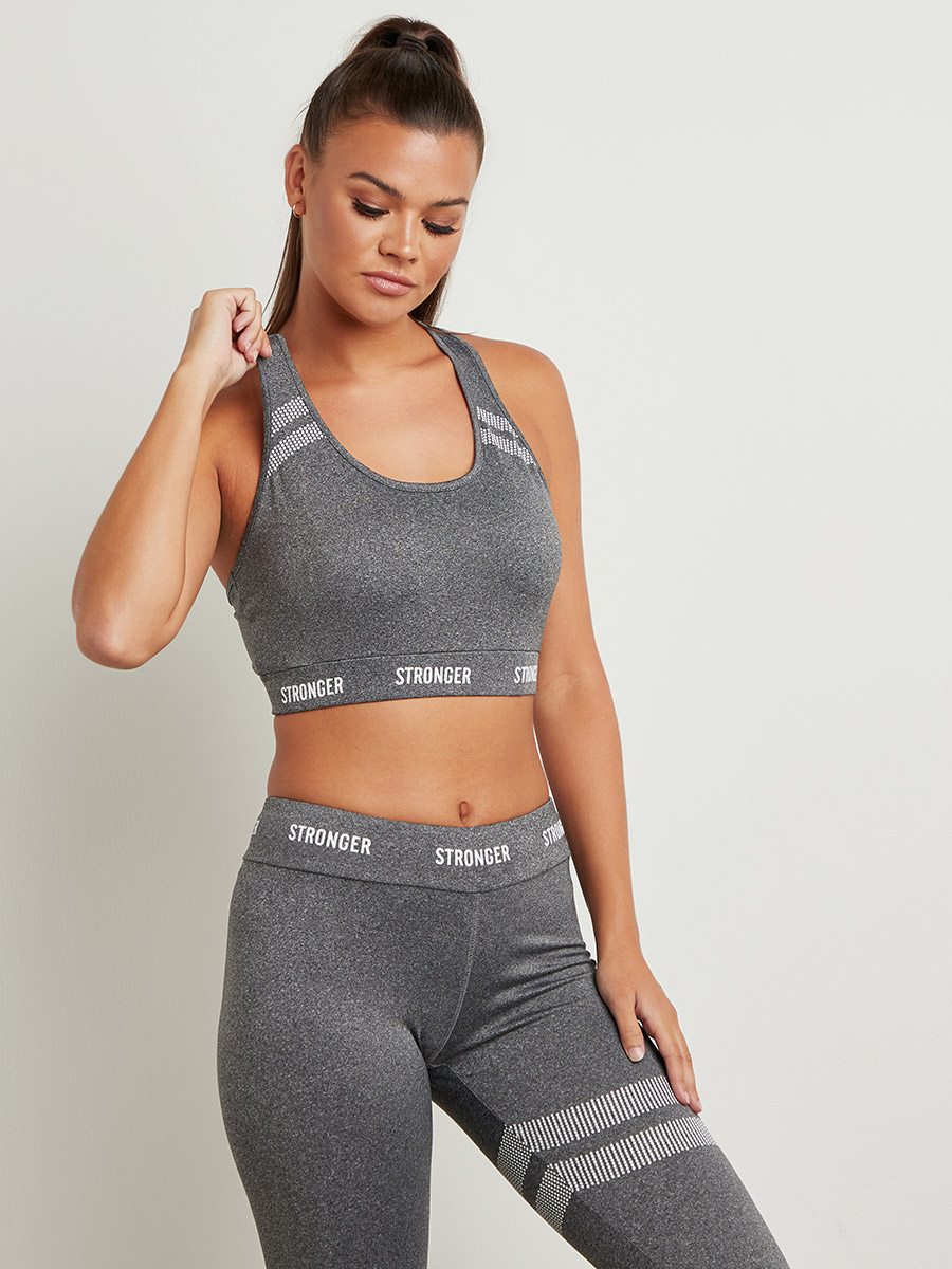 Buy Stronger Band Printed Racerback Sports Bra and Leggings Active Set Grey  For Women