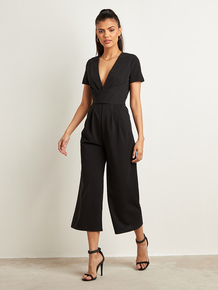 Wrap front culotte jumpsuit hot sale