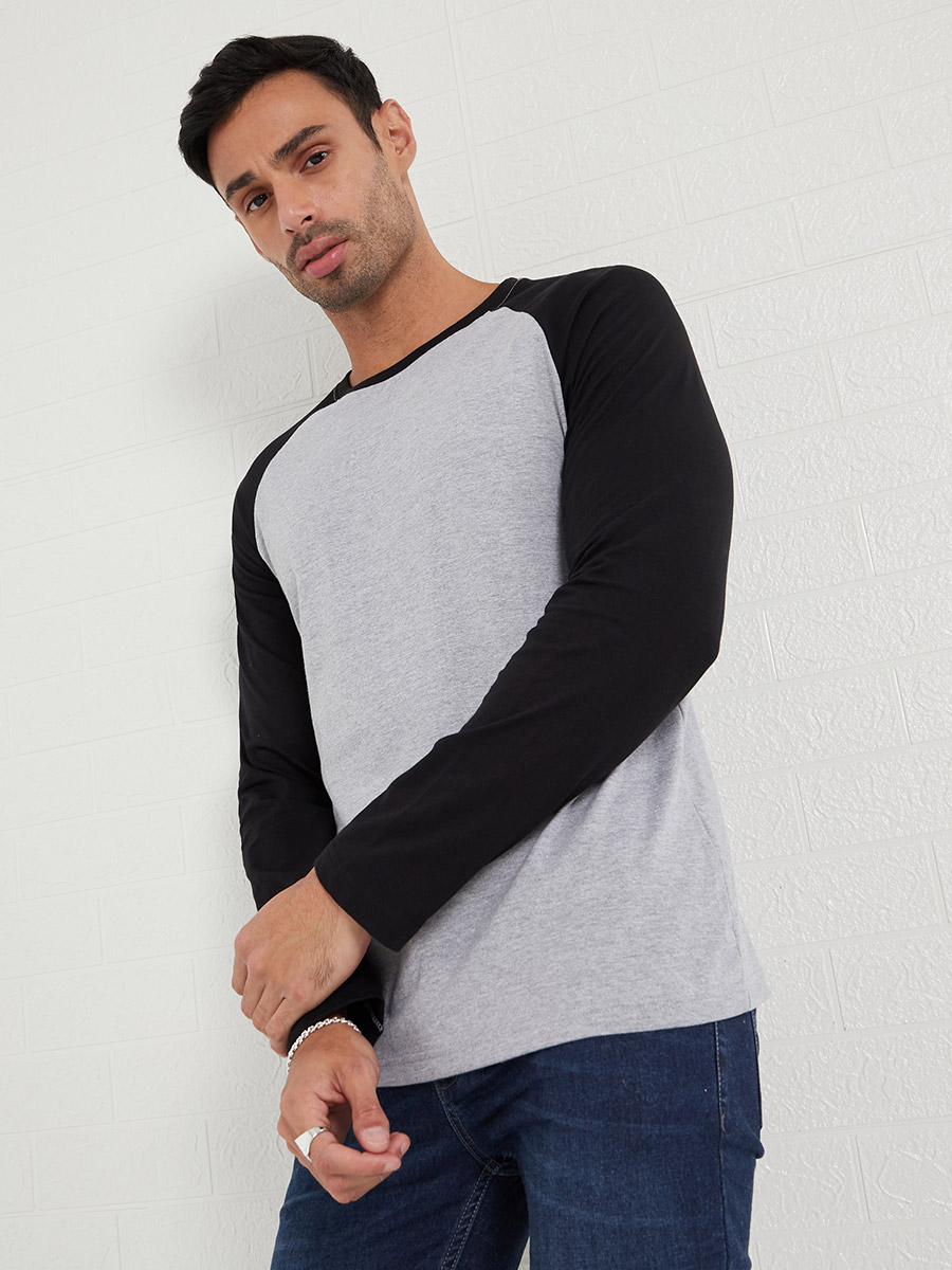 Grey Mens Slim Fit Raglan Buy Grey Tshirts For Men By DNMX Online