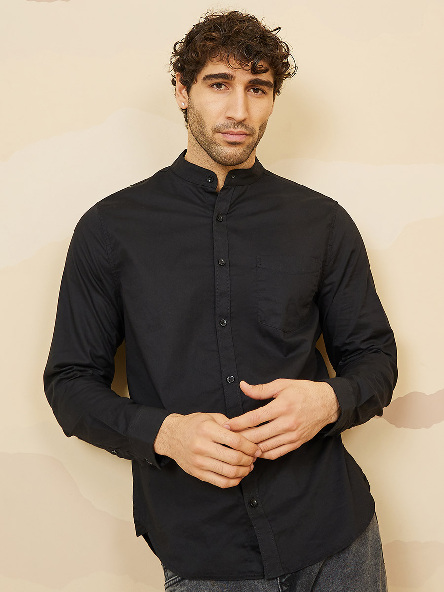 Ajio Mens Slim Fit Grandad Collar Shirt White Half Sleeve Shirt Shop