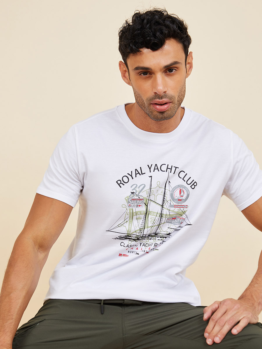 Short Sleeves Yacht Club Graphic Print Regular Fit T-shirt For Men