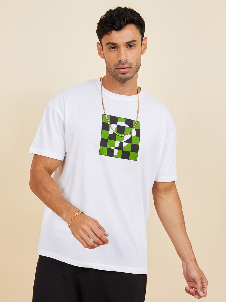 Checkerboard Tile Print Crew Neck Oversized Fit T-shirt For Men at