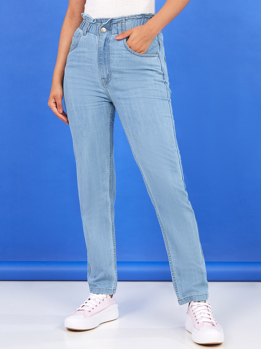Paper Bag Waist Mom Jeans For Women at UAE Styli