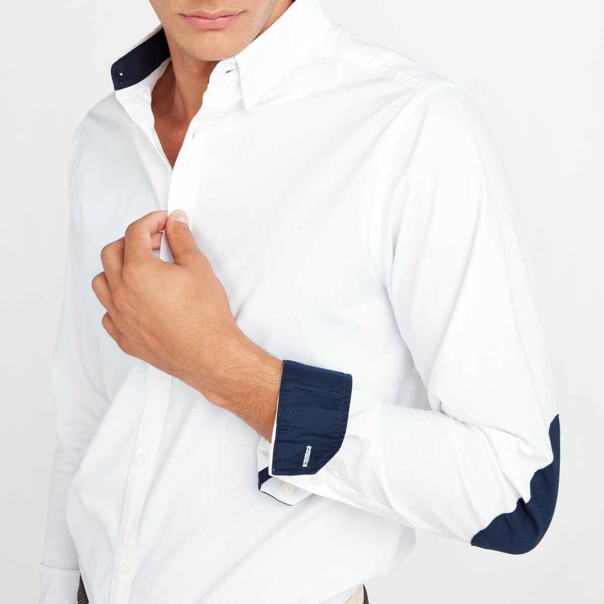 Buy Elbow Patch Oxford Shirt with Spread Collar and Long Sleeves White For  Men | Styli Saudi