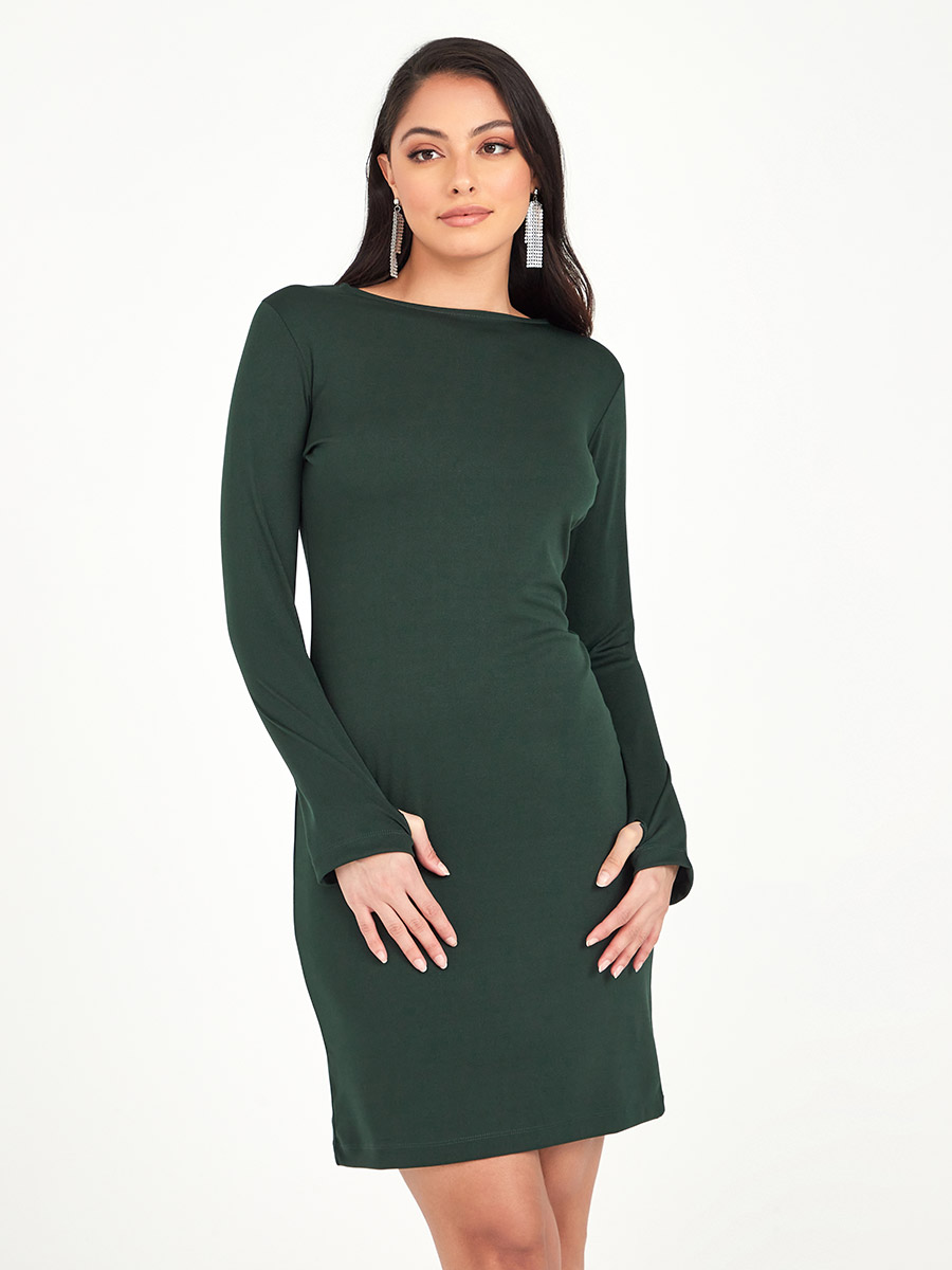 Basic Black Long Sleeve Thumb Hole Bodycon Dress