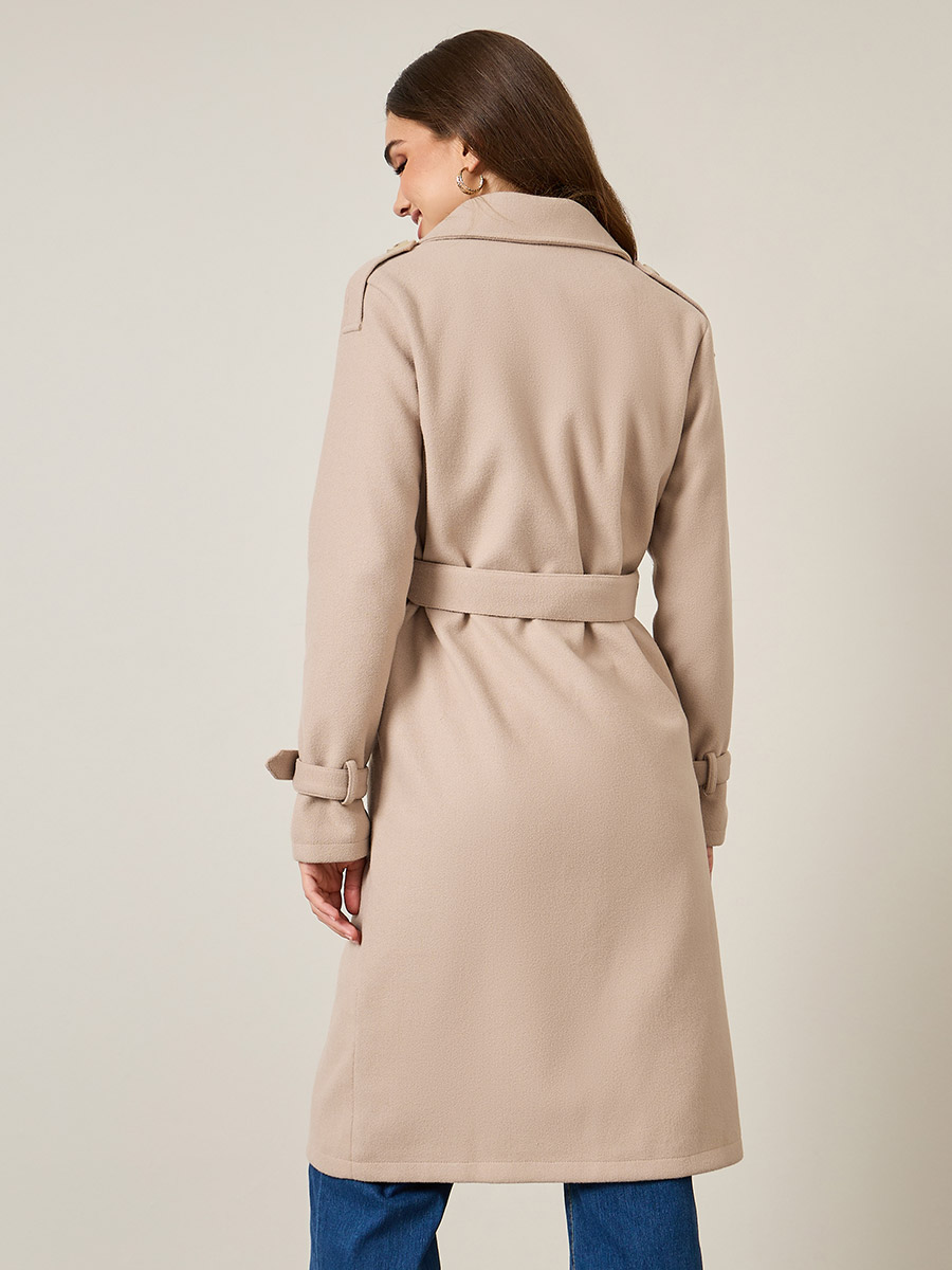 Plus Taupe Maxi Length Wool Look Double Breasted Coat
