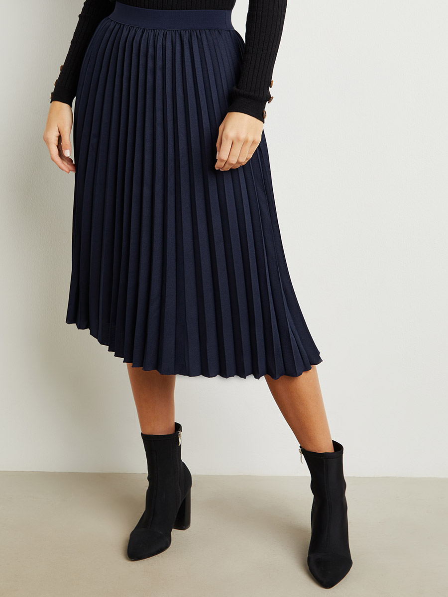 RARE Knee Length Skirts : Buy Women Casual Navy Blue Colour Pleated A-line  Skirt Online | Nykaa Fashion