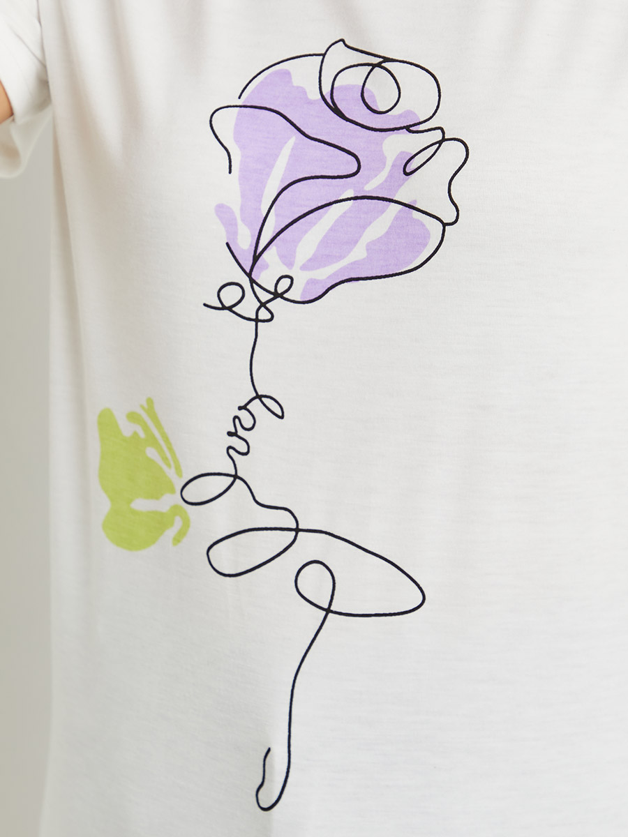 Buy Flower Drawing Graphic Print Regular Fit T-shirt White