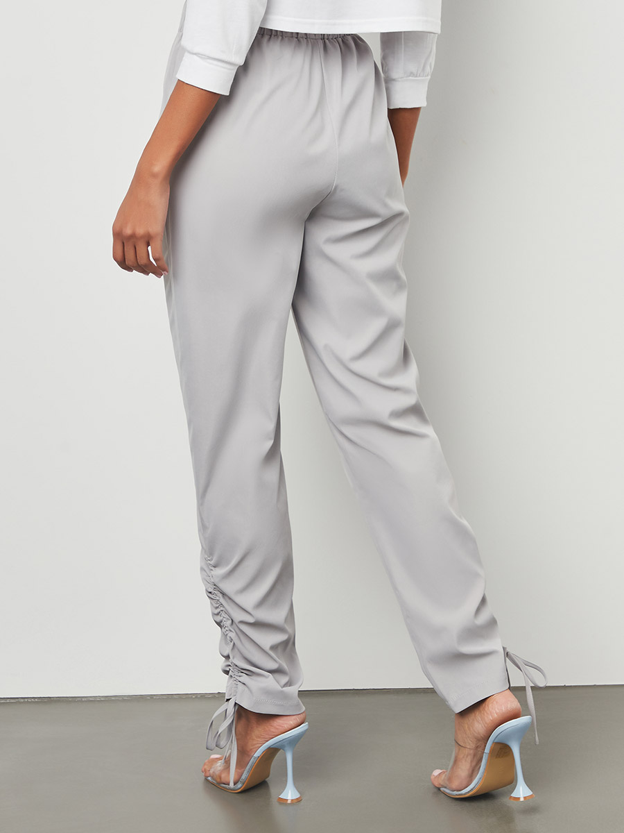 Buy Adjustable Side String Hem Pant Grey For Women | Styli Saudi
