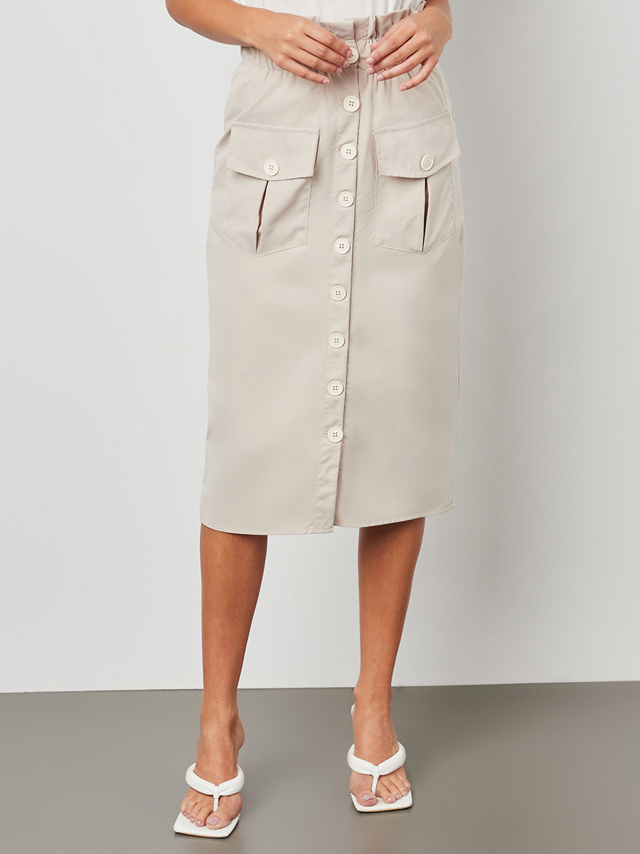 Pencil Skirt Beige Button Down Skirt Buy Button Front Paper Bag