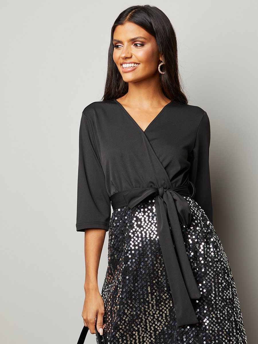 Sequin Mesh Skirt A-Line Maxi Dress 