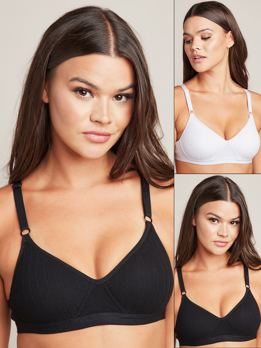 Pack of 2 - Cotton Padded Non Wired Textured Rib T-shirt Bra