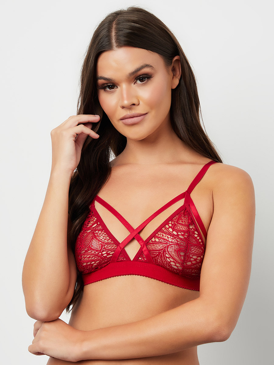 Non Padded Pattern Mesh Strappy Cups Broad Scallop Elastic Band