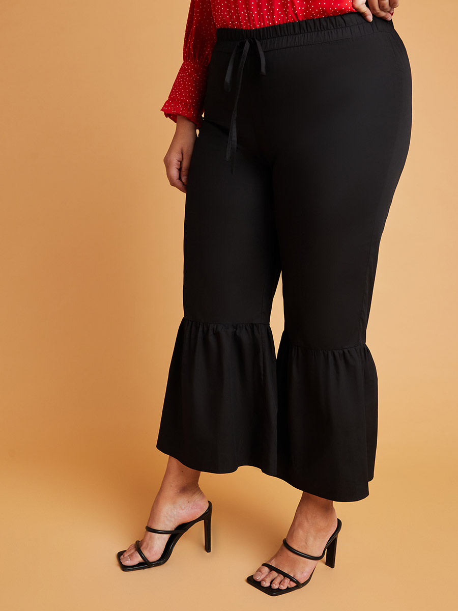 Ruffle Hem Flare Ruffle Pants Buy Plus Knot Front Ruffle Hem Flare