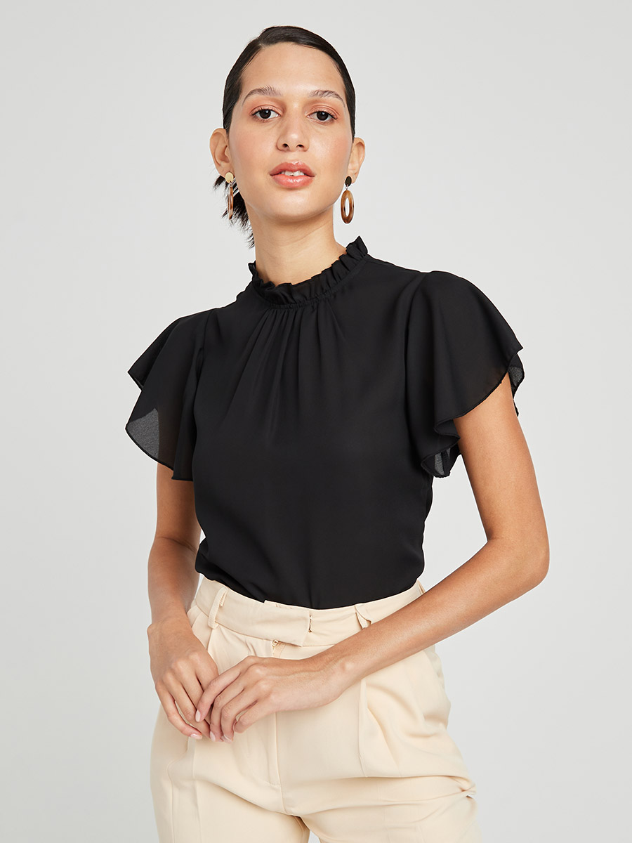 【fkm11 さま専用】 Frill Collar Short Blouse Short Sleeve Square Neck Frill Blouse | Metamorphose temps