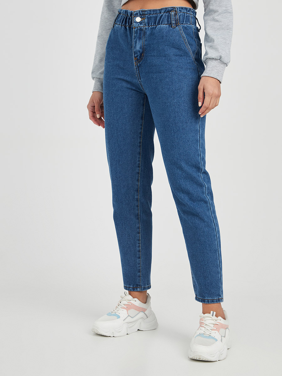 High Waist Mom Jeans with Paper Bag Waist For Women at Saudi Styli
