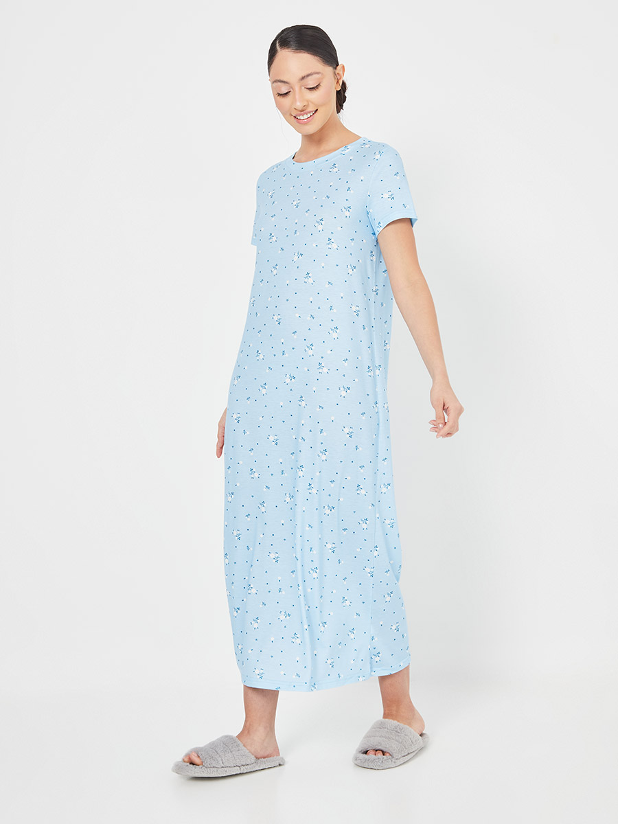 Ditsy Floral Ruffle Hem Sleep T-Shirt Dress