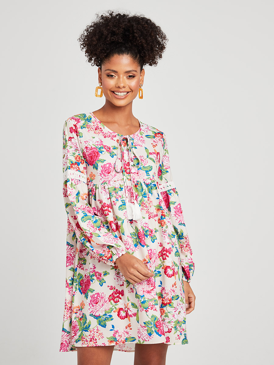 Floral Print Long Sleeves A-Line Mini 