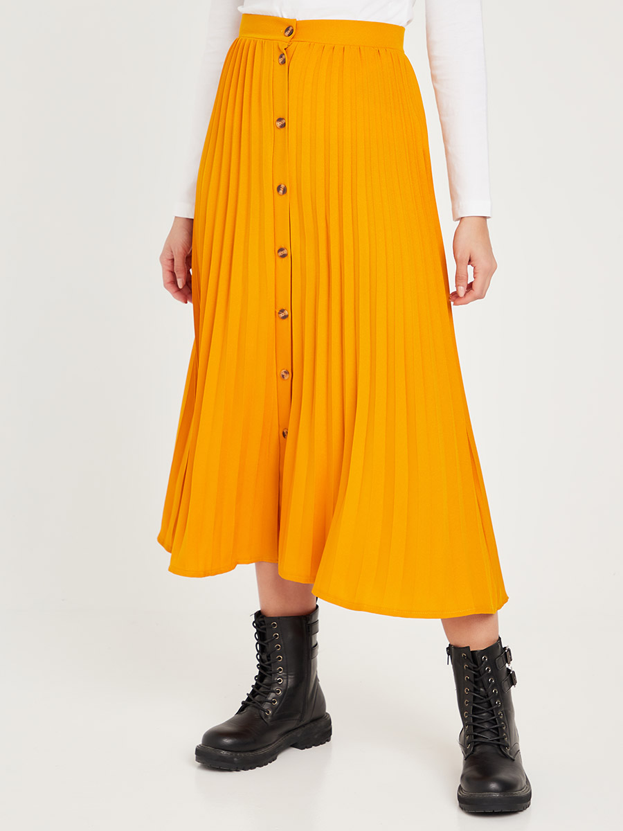 Pleated Button Up Closured A-Line Midi Skirt For Women at Saudi