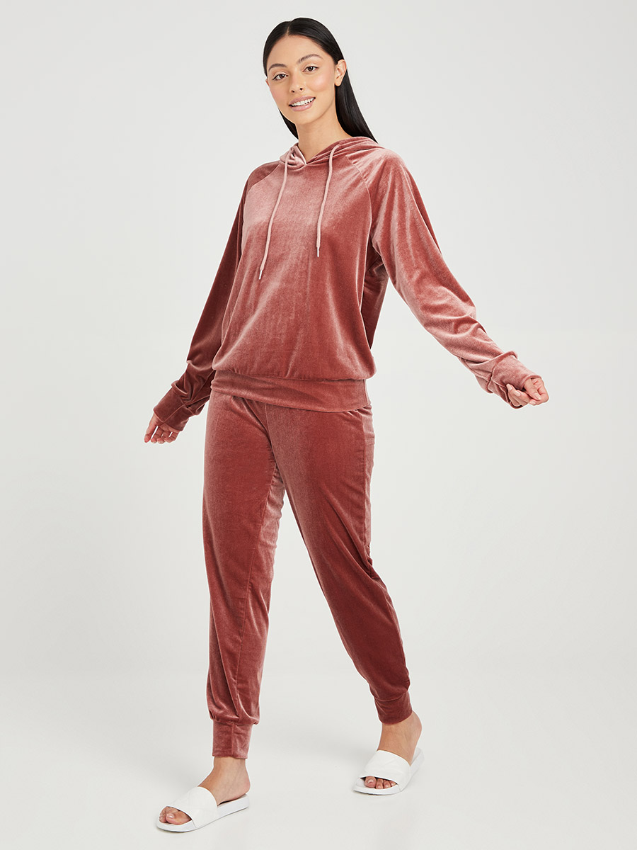 Long Sleeves Velvet Hoodie and Jogger Lounge Set For Women at