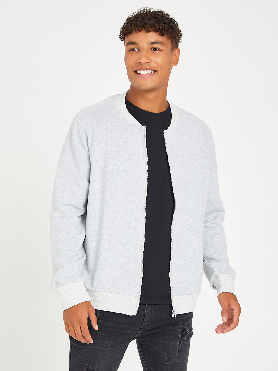 Solid Front Zip Closure Bomber Jacket 