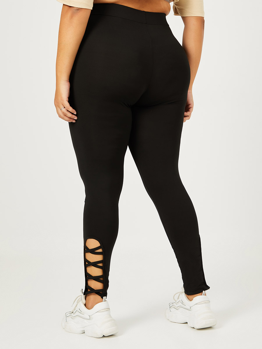 Buy Plus Lattice Detail Elastic Waistband Leggings Black For Women Styli Kuwait