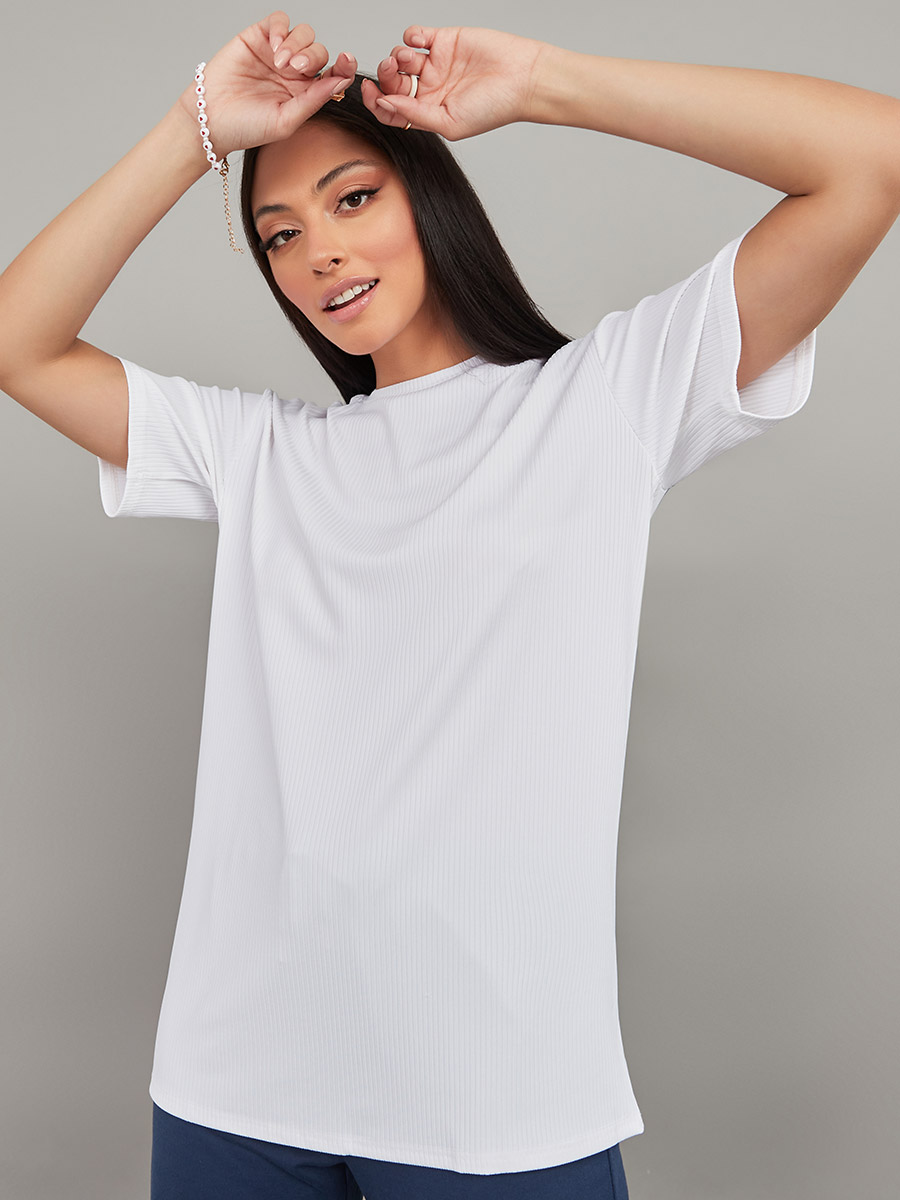 Oversized Asymmetric Neck Longline T-Shirt