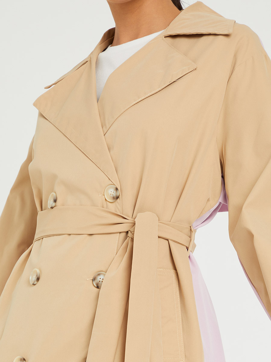 Colorblock Longline Trench Coat with 