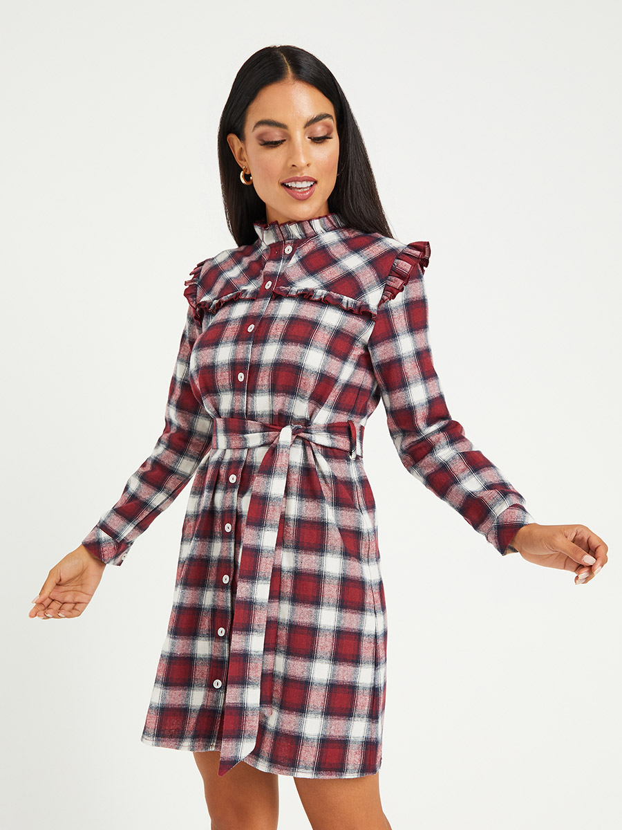Mini Dress Flannel Shirt Dress Womens Red Mini Dress Multi Plaid